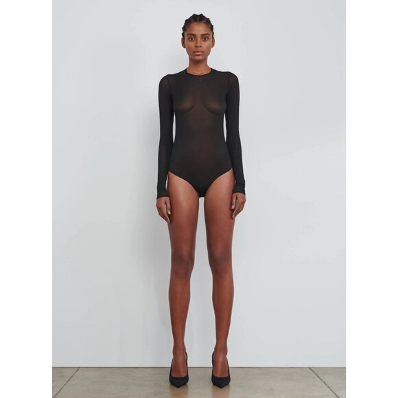 WARDROBE.NYC Sheer Bodysuit in Dark Brown Small New Womens Long Sleeve Top - Picture 11 of 14